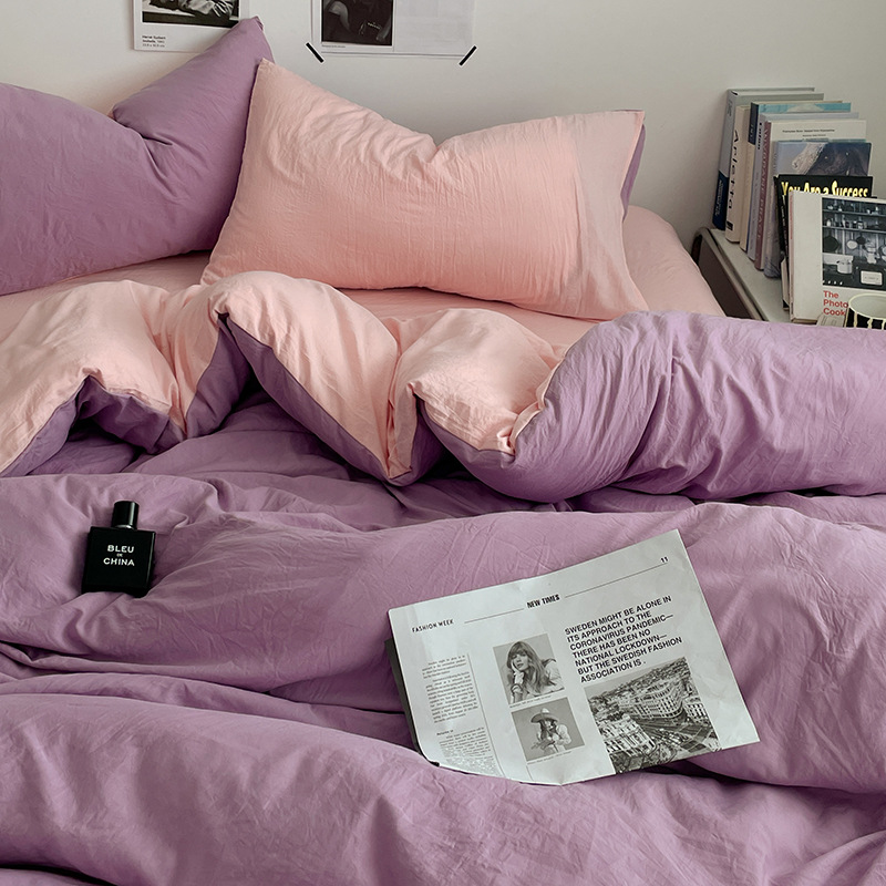 Washed Cotton Bedding Set Pleated Style Soft Breathable Quilt Cover_voghion.com