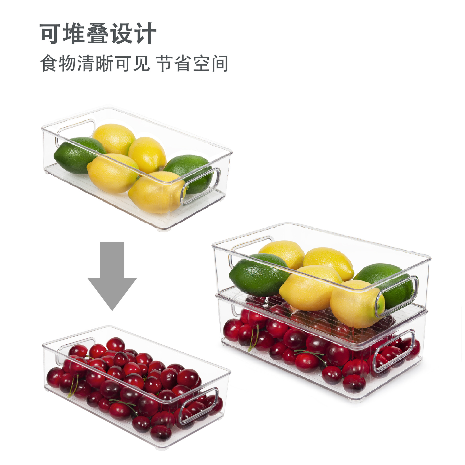 Caja de almacenamiento de refrigerador dedicada transfronteriza Caja de organización de material de PET transparente apilable de 6 piezas Caja de fábrica al por mayor