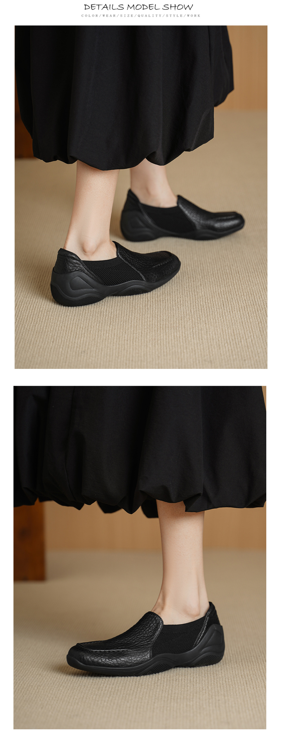 Giày loafer nữ da dê mũi sâu, gót vuông 3 cm, hoa nổi, phong cách bà nội trẻ trung — màu nâu chi tiết 9