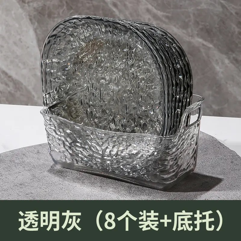 투명회색 뼈접시 15cm (접시 8개 + 베이스 1개 9개 세트) 상자에 들어있습니다.