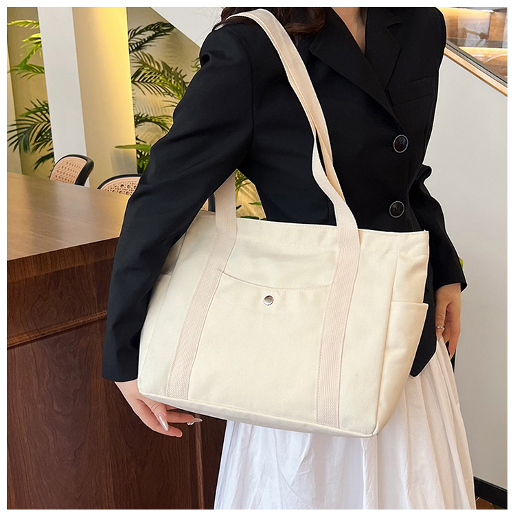 Wholesale of new women's single-shoulder bags, cross-border simple and casual canvas bags, Korean version LOGO printed commuter tote bags undefined