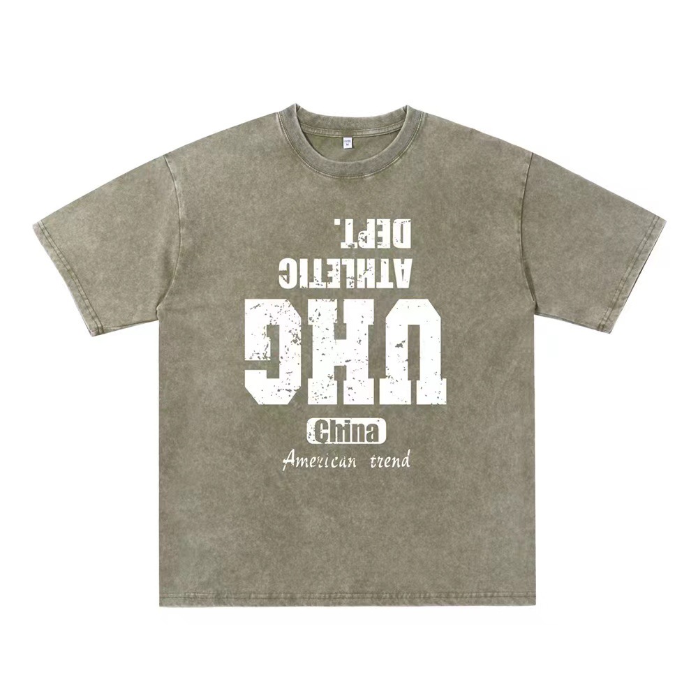 Cross-border hacer viejas camisetas de manga corta para hombres verano nuevo cuello redondo suelto sobretamaño retro americano inns Europa y América superior