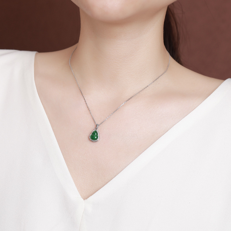 Mặt dây chuyền bạc S925 hình bầu lá tre phong cách Trung Hoa — Mặt dây chuyền đơn (không bao gồm dây chuyền)