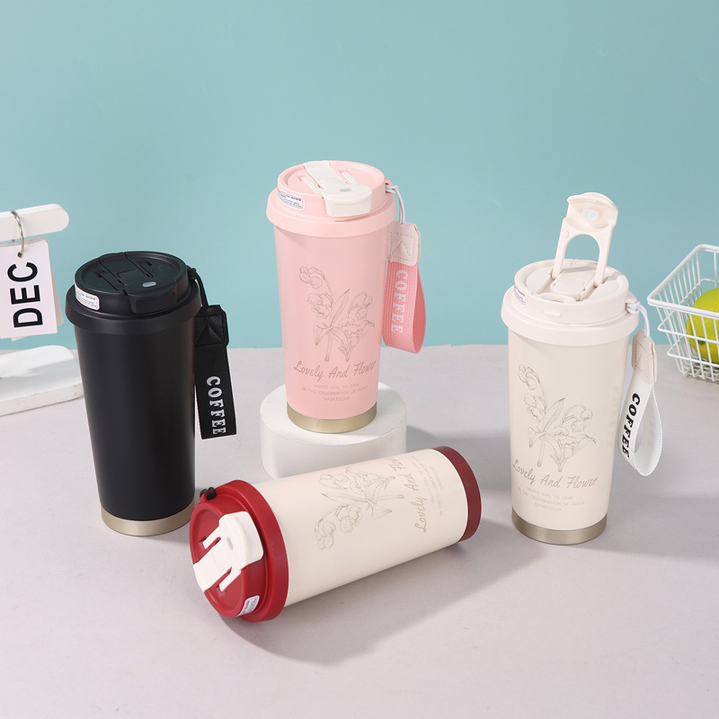316 Stainless Steel Lily of the Valley Insulated Cup for Girls, High-Looking Coffee Cup, Straw Cup, Student Water Cup, Office Cup