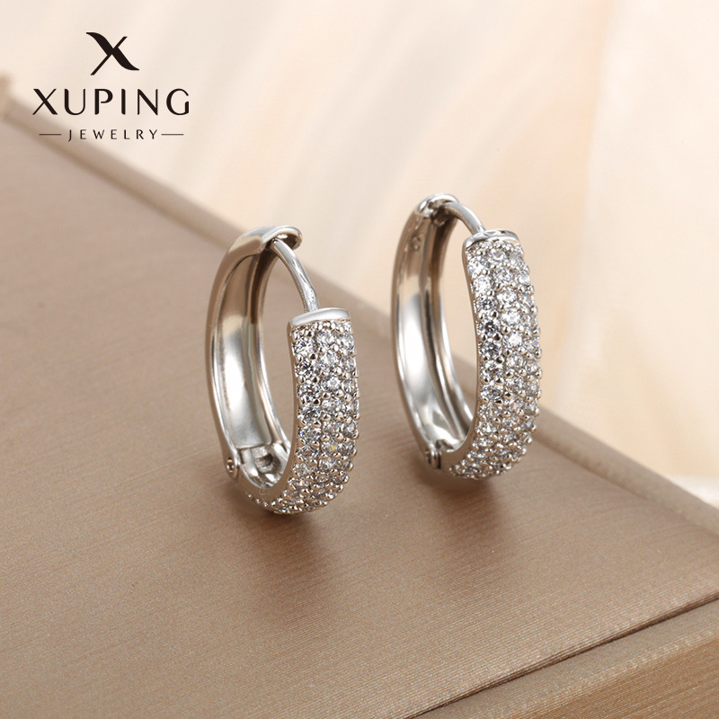 Xuping joyería estilo de moda europea y americana aretes exagerados doble fila brillante aretes de aretes de arroz de arroz pendientes de arroz transfronterizos aretes al por mayor