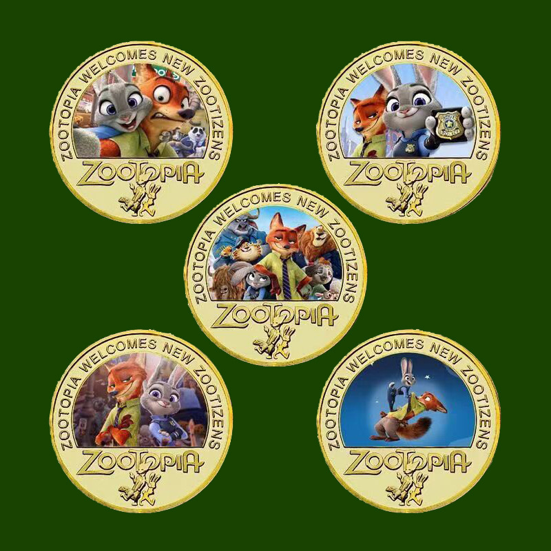 Zootopia Cartoon Anime Coins, Metal Crafts, Peripheral Figurines, Souvenirs, Children's Play Coins, Casual Gifts