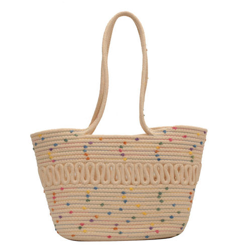 Shoulder bag with hollow cotton wire weaving, new summer large capacity French grass woven bag, beach vacation sand bag for women