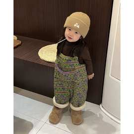 儿童加绒背带裤2025秋冬新款洋气女童连体裤男童裤子宝宝加厚冬裤