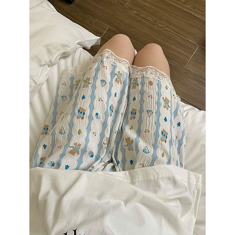 만화 잠옷, 클라우드 코튼 학생용 얇고 통기성이 좋으며 편안하고 루즈한 여성용 대형 홈 팬츠, 여름에 야외에서 착용할 수 있는 워킹 팬츠
