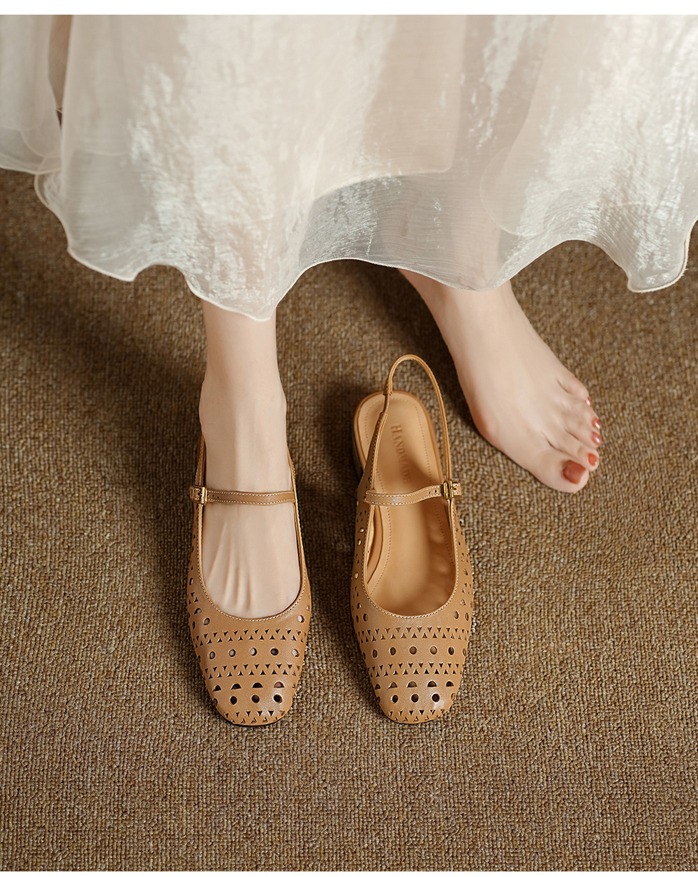 Sandal nữ hở mũi gót thấp quai ngang đế bệt — đen chi tiết 2
