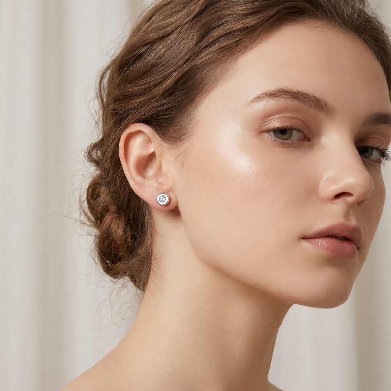 Diamond Encrusted Round Hoop Earrings In Titanium Steel Elegant_voghion.com