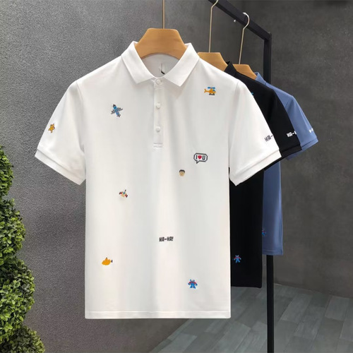 Men's Short Sleeve Polo Shirt 2025 Summer Quick-Dry Ice Silk Trendy Casual Youth T-Shirt with Stand Collar