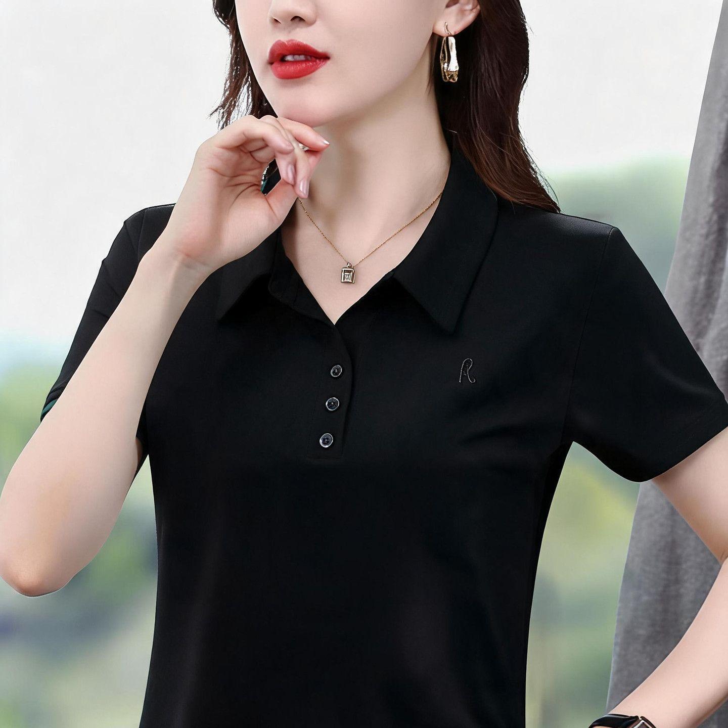 Stylish and simple new solid color short-sleeved summer polo shirt, versatile and slimming top