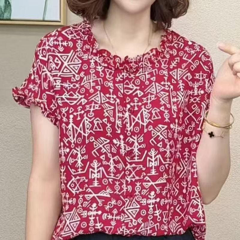 Mom's Clothing Popular Aurora Fashion Trendy Women's Loose Summer Clothing Women's Unique and Beautiful Shirts Casual Short Sleeves