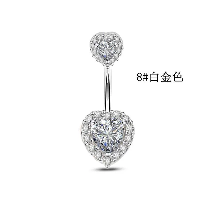 Пупочная подвеска (Emperor Jewelry) 316L нержавеющая сталь, сердечко и бант CZ, 16×1.0 мм