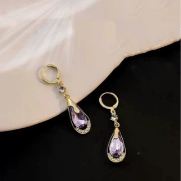 Серебряная игла, зелёные модные фиолетовые серьги, стиль высокого качества, простой и элегантный дизайн