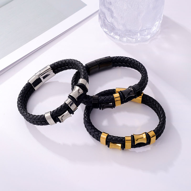 Men's Braided Leather Bracelet Waterproof And Hypoallergenic_voghion.com
