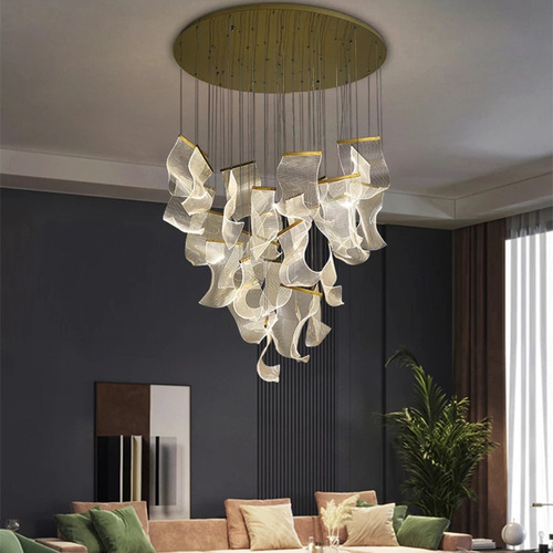 Large chandelier for duplex building, post-modern, simple, light luxury, living room lamp, creative Nordic lamp, staircase, restaurant hall lighting