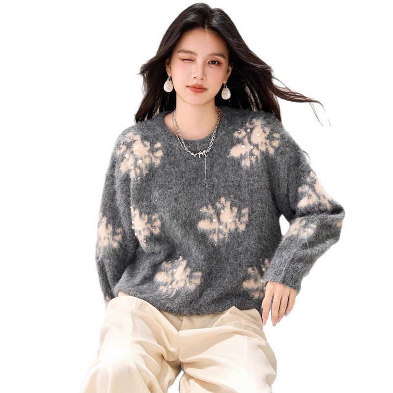 法式复古慵懒风针织衫上衣女2025新款秋季圆领宽松长袖小香风毛衣|undefined