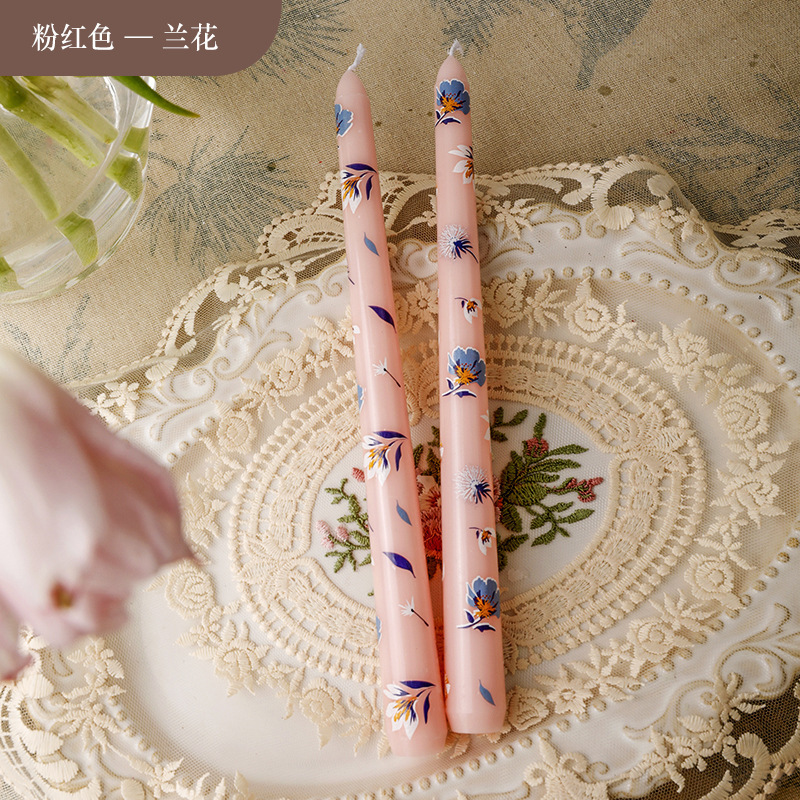 25cm印花长杆蜡烛欧式浪漫烛光晚餐婚庆节日结婚家用跨境无烟蜡烛|undefined