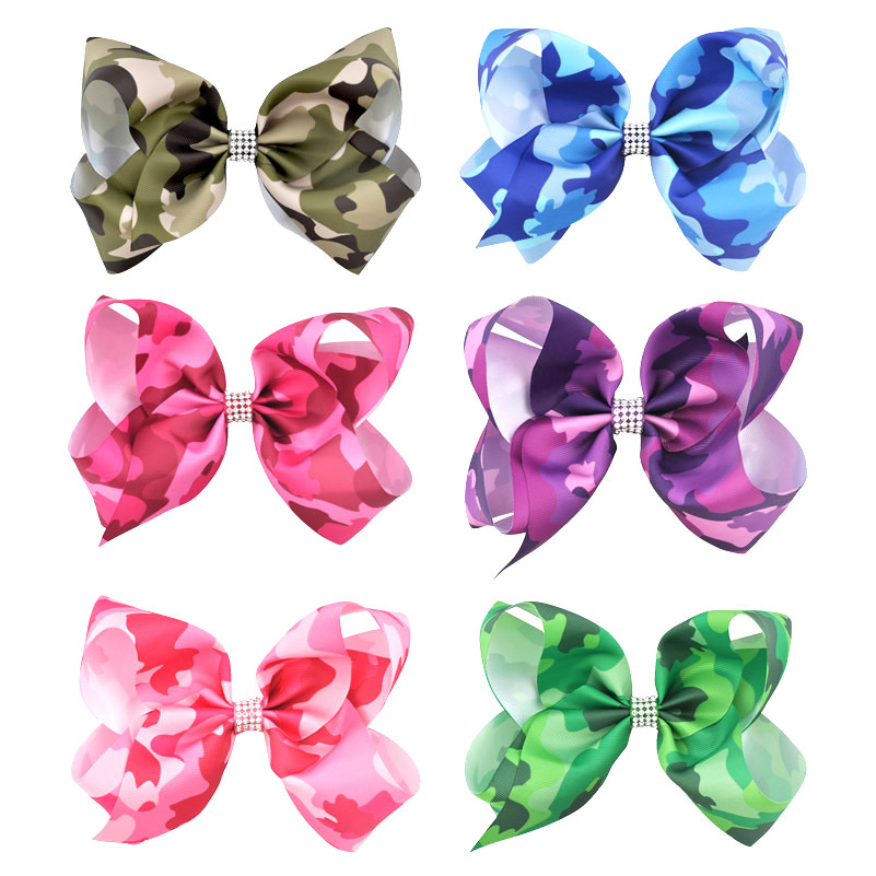 Hairpins Cross-Border Hairpins 8inch Camouflage with Diamond Girls Big Bow Cute Hairpins Women's Headwear Hair Accessories