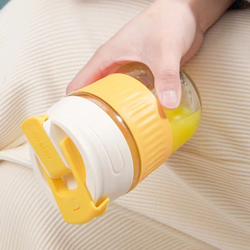 BB4C wholesale women's water cup glass double drink coffee cup portable glass water cup with straw