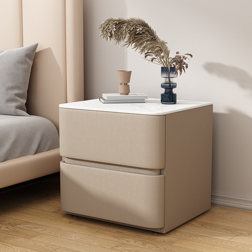 OD59 wholesale modern minimalist solid wood small bedside table bedroom furniture Italian light luxury microfiber leather bed