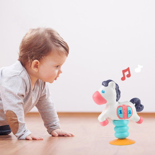 Baby Table Fantasy Rocking Horse Plane Sucker Toy Baby Crawling Light Music Cartoon Pony Toy
