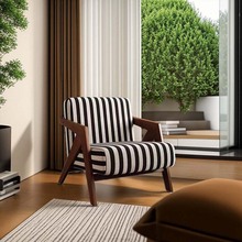 中古风单人沙发椅设计师客厅阳台酒店复古休闲椅飞机椅实木沙发椅