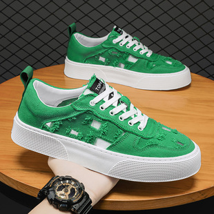 2024 New Men's Shoes Summer Breathable Trendy Lace-Up Cloth Shoes Men's Sports Casual Shoes White Shoes Easiest for Match Sneakers