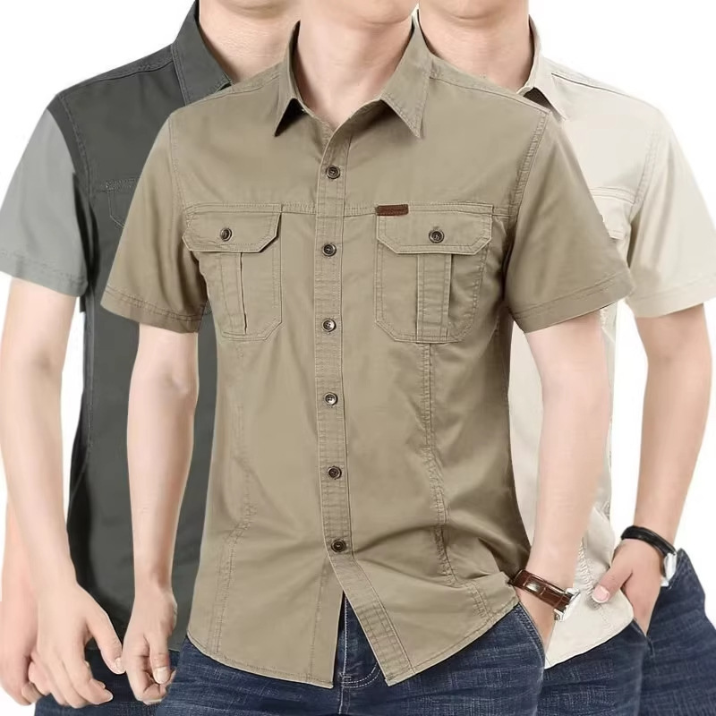 2026 Summer Short-Sleeved Shirt Men's Large Size Military Workwear Outdoor Loose Casual Shirt Men's Thin Top