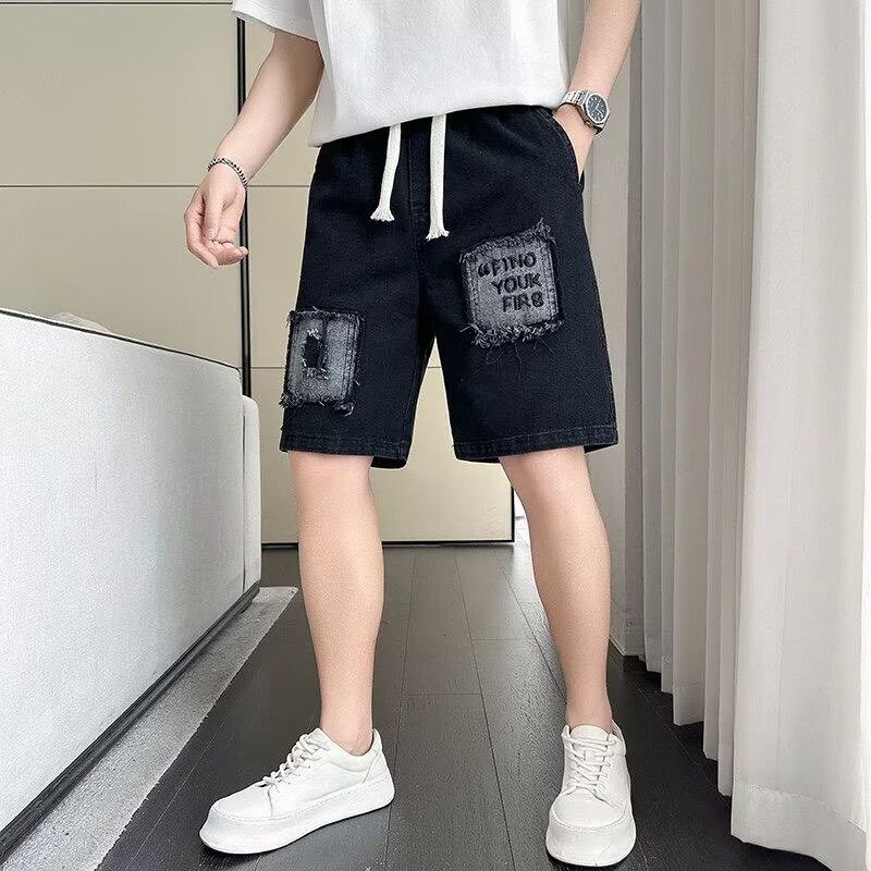 Ripped Denim Shorts for Men 2026 Summer Distressed Design Trendy Cool Loose Washed Knee-Length Shorts