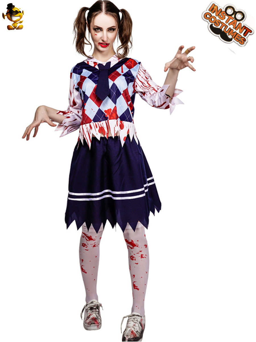 Halloween horror sangrienta Zombie adulto estudiante mancha de sangre a cuadros ropa Cosplay etapa rendimiento image 3