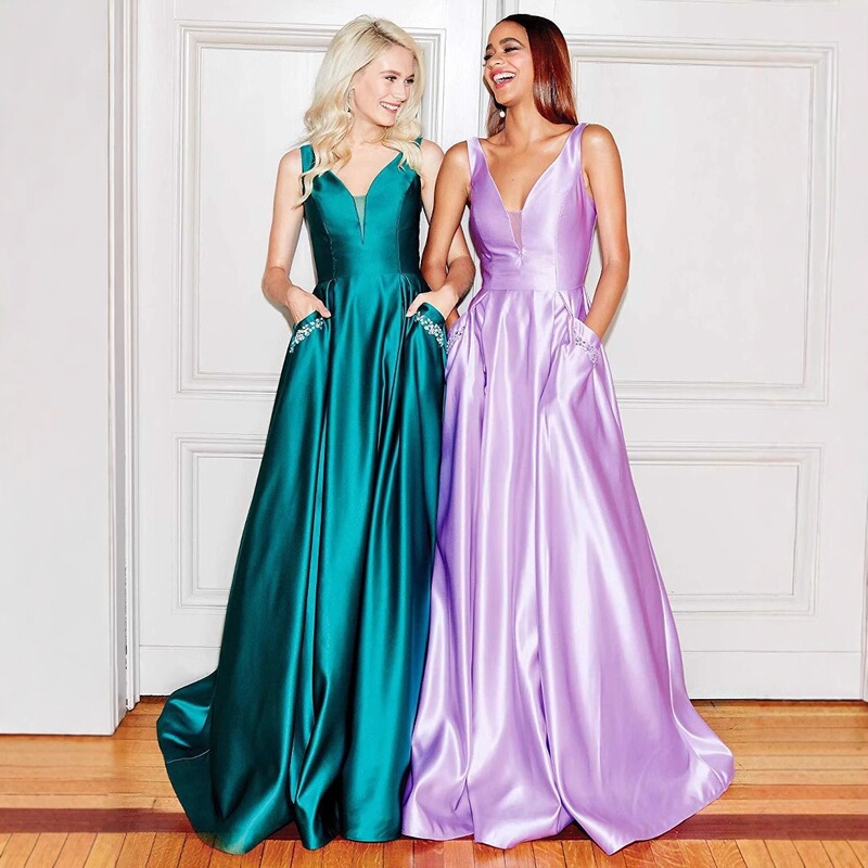 European and American evening dress Amazon fashion women's backless slim-fit satin long ball gown with pockets bridesmaid dress European and American evening dress Amazon fashion women's backless slim-fit satin long ball gown with pockets bridesmaid dress