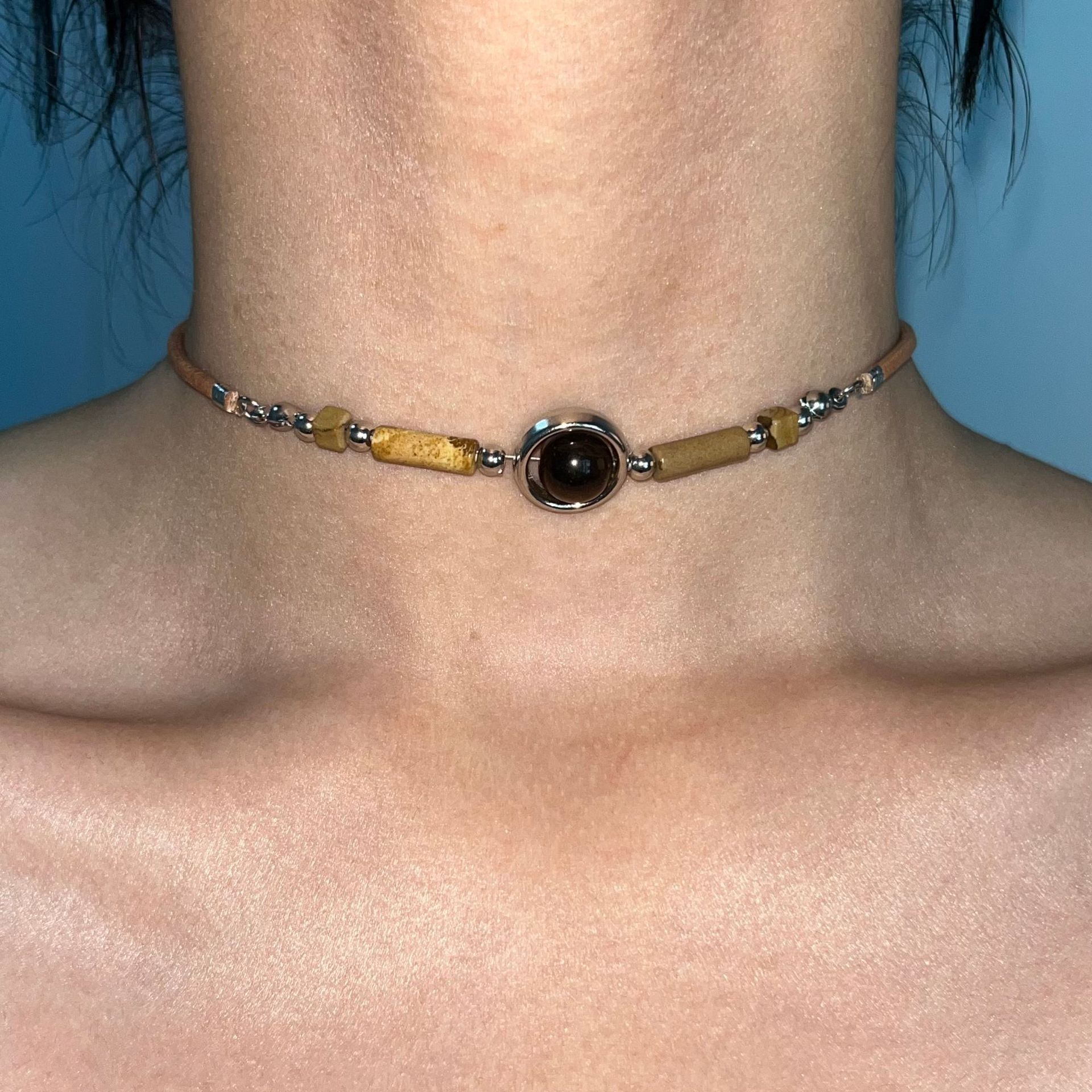 Retro new chinese tiger eye stone beaded chain