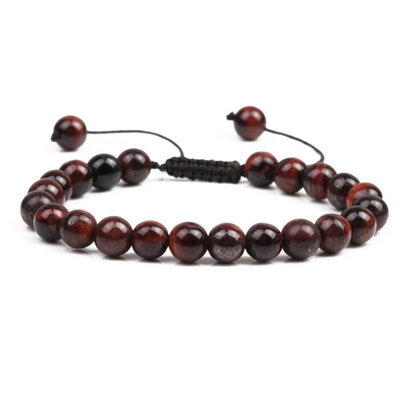Amazon Venta caliente 8mm Tigre ojo piedra volcánica pulsera energía lava piedra tejida pulsera de pareja ajustable