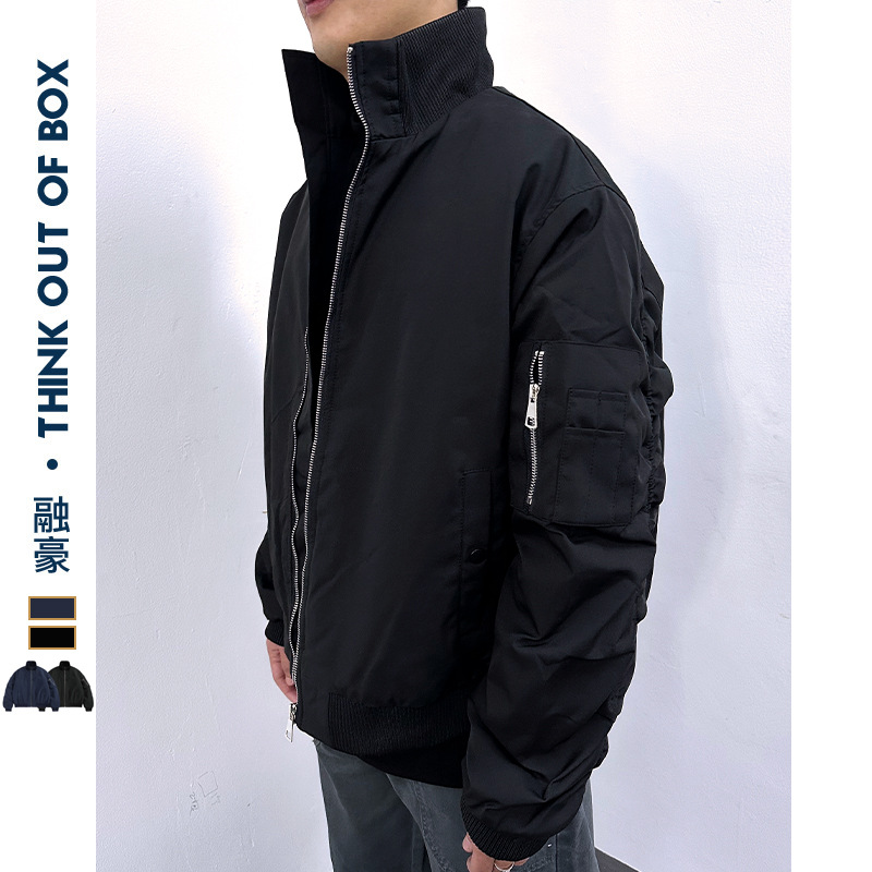 American Style Pilot Jacket Autumn Winter Warm Short Thickened Stand Collar Cotton Coat Men's Outerwear_viptrois.com