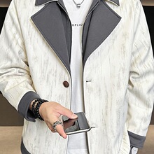 男士外套春秋季痞帅设计感拼色西装领夹克男休闲百搭短款风衣