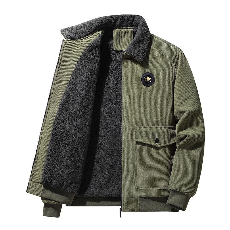 Chaqueta de lana de cordero de pana de otoño e invierno transfronteriza Chaqueta de hombre de solapa casual gruesa suelta más terciopelo