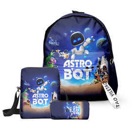 3D新品跨境astro bot宇宙机器人卡通印花三件套书包学生背包双肩