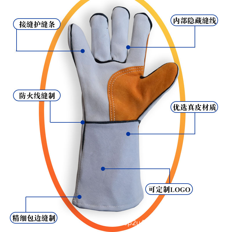 Guantes de soldador de piel de oveja de doble capa de galvanizado resistentes al desgaste y transpirables, suaves y cómodos guantes de soldadura de piel larga