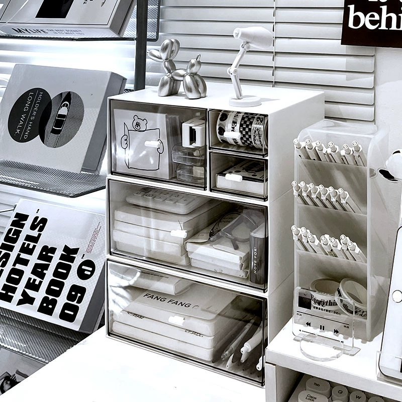 Повседневный ящик для хранения с несколькими сетками, настольные мелочи, канцелярские принадлежности, пластиковый ящик для организации чистого цвета, отсек для хранения студенческого общежития, суперпозиция