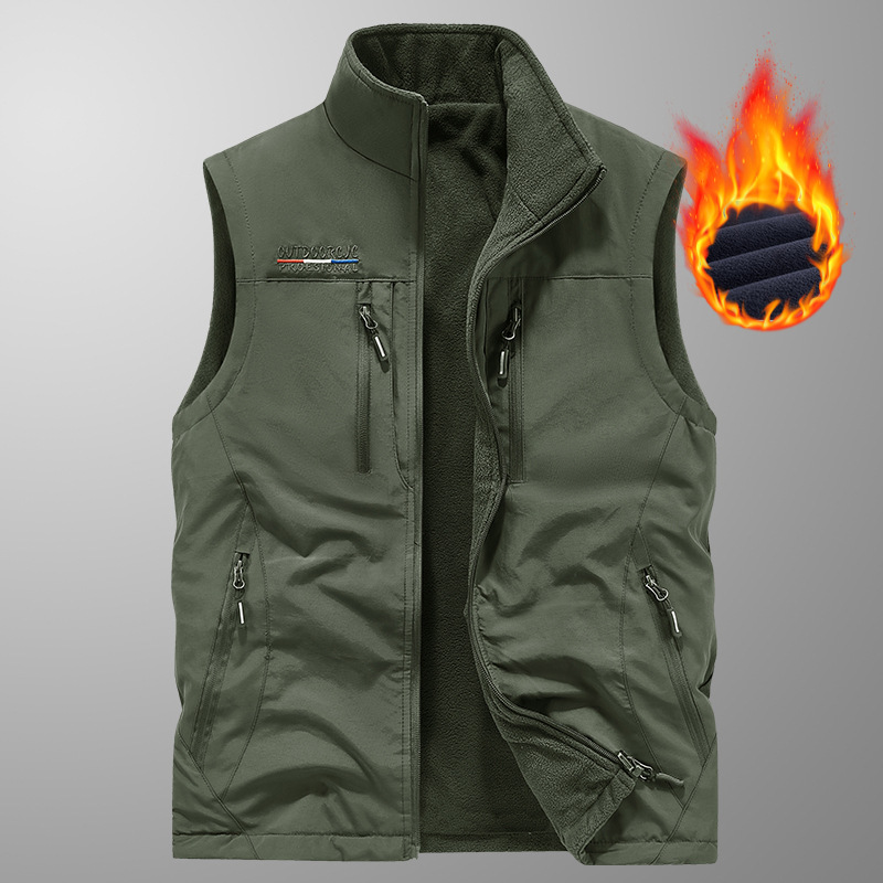 Chaleco de otoño e invierno de doble cara para hombre, chaleco de exterior informal con cuello alto, ropa de trabajo, chaqueta polar para hombre_voghion.com