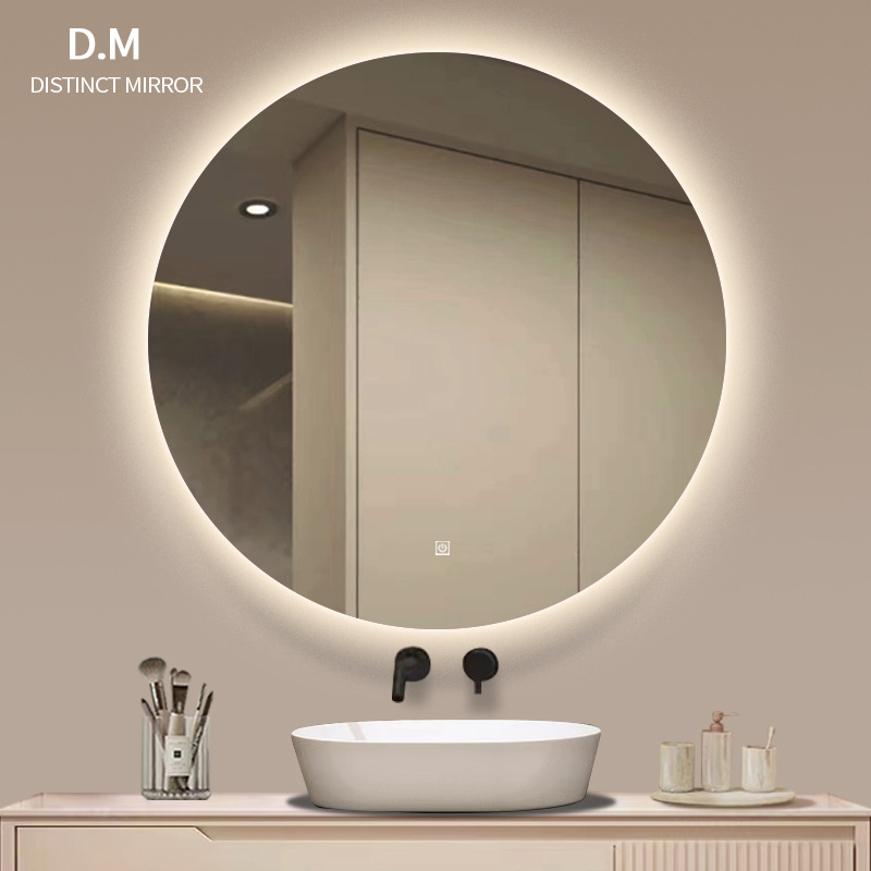 Mirror Wall-Mounted Bathroom Mirror Bathroom Smart Bathroom with Light Round Mirror Wall-Mounted Anti-Fog Luminous Led Mirror Round