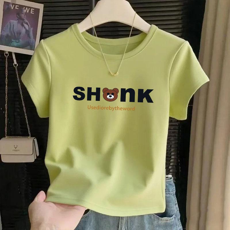 Summer Short-Sleeve Women's Top, Simple and Slim-Fitting, Chic and Versatile, with a High-End Feel, Ins-Style Round Neck Short-Sleeve Top for Outerwear Summer Short-Sleeve Women's Top, Simple and Slim-Fitting, Chic and Versatile, with a High-End Feel, Ins-Style Round Neck Short-Sleeve Top for Outerwear