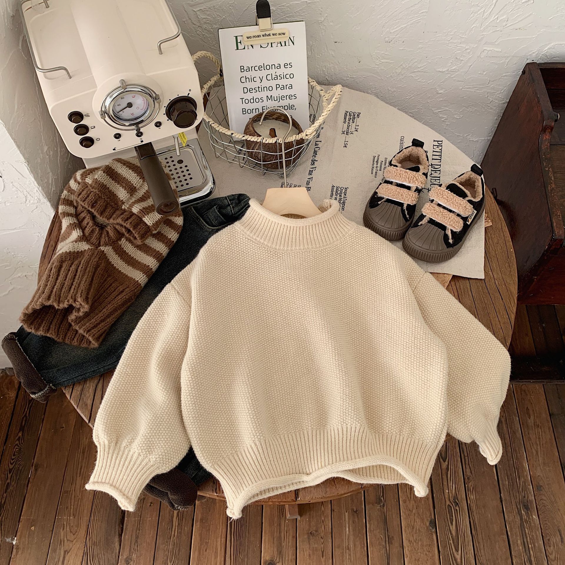 Children's Sweater 2023 Bangcheng Winter Edition Korean Boys' Solid Color Lazy Personalized Curled High Neck Bottom_voghion.com