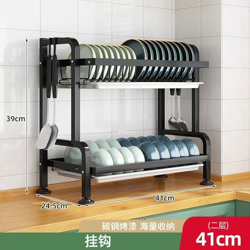 Estante de almacenamiento de platos de cocina estante de escritorio doméstico doble cubierta caja de palillos para platos estante de drenaje