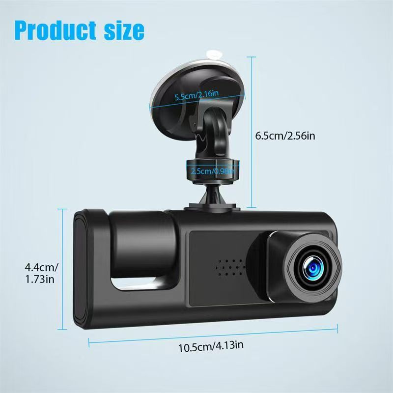 WiFi dashcam with front and rear recording, 1080P high-definition car camera, in-car monitoring, and rearview camera