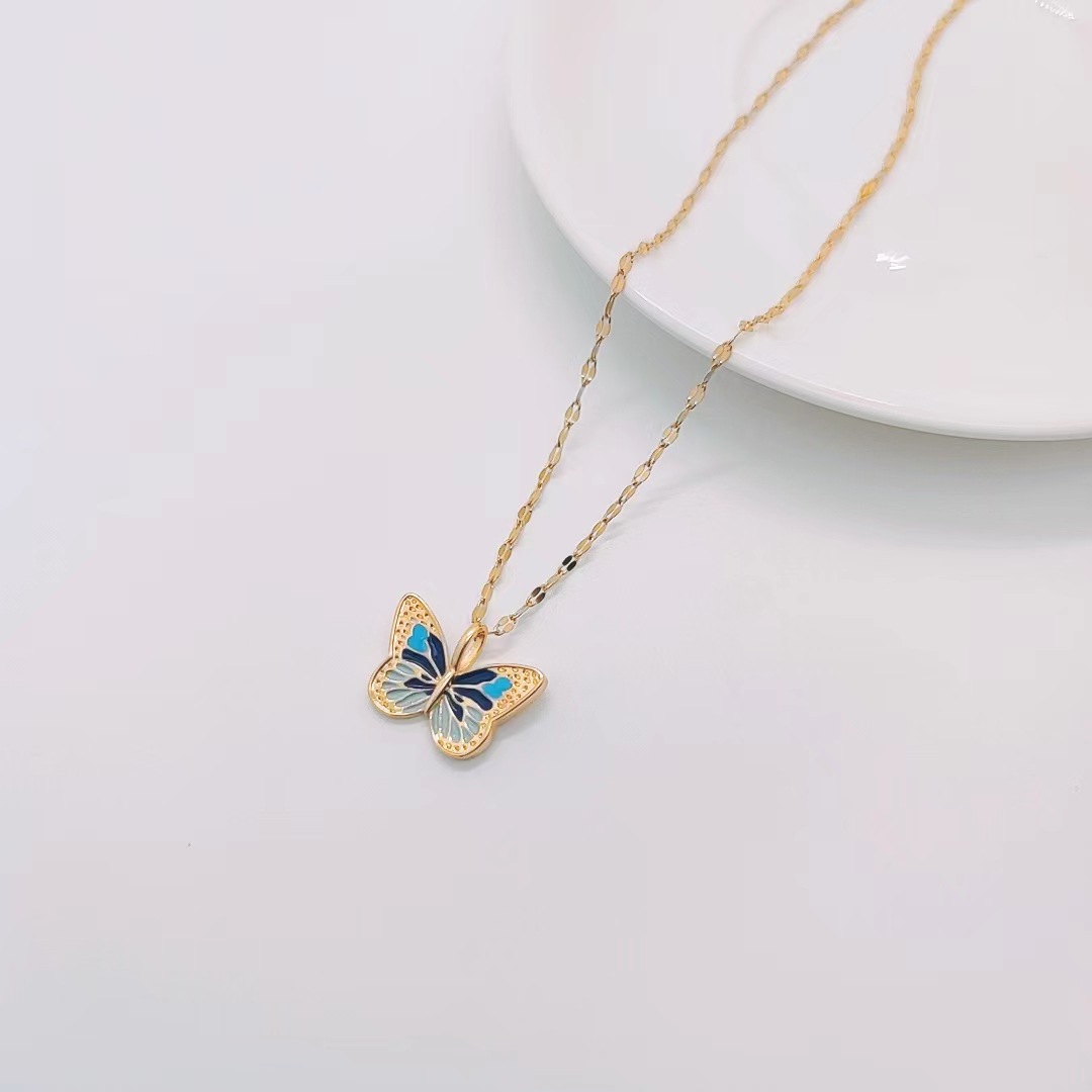 Pastoral Butterfly Titanium Steel Pendant Necklace Plating Stainless Steel Necklaces 1 Piece