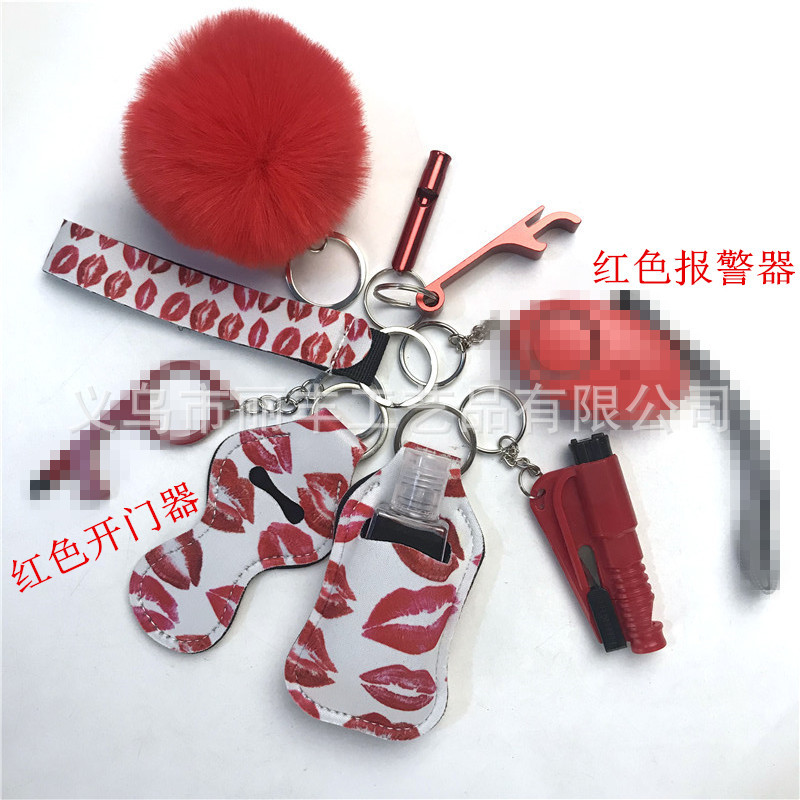 Llavero de muñeca de espejo cruzado Juego de 10 piezas Bolsa de desinfectante de manos para mujer Llavero de alarma de aluminio